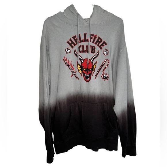 Netflix Stranger Things Hellfire Club Black Gray Ombré Pullover Hoodie Size XL - Picture 4 of 13